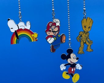 Flat Metal Colorful Ceiling Fan/Light Pull Chains - Snoopy, Mickey Mouse, Mario, & Groot