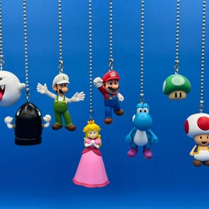 Cadenas para ventiladores de techo y luces de Super Mario Bros.: Mario, Luigi, Toad, Yoshi, Boo, Deep Cheep, Luigi, Bullet Bill y la Princesa Peach