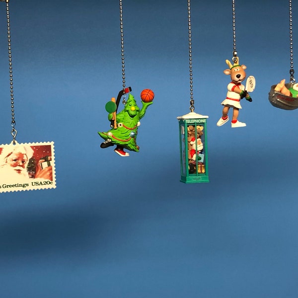 Christmas Decor Ceiling Fan/Light Pull Chains- US Christmas Stamp, Tree Guy, Vixen, Fishin' Santa, Telephone Booth Santa