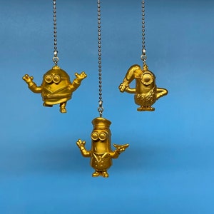 Gold Minion Ceiling Fan/Light Pull Chains - Stuart the Caveman, Otto the Karate Kid, Kevin the Pilot