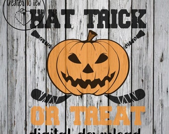 Hat Trick Or Treat Hockey Player SVG File and PNG Instant Download Halloween Pumpkin For Cricut Machines and Canva