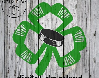 Lucky Hockey Shamrock SVG Digital Cut File, Hockey SVG File, Hockey St. Patrick's Day, Ice Hockey Stick Shamrock, Hockey Vector