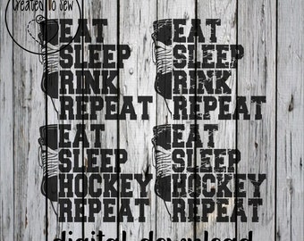 Eat Sleep Hockey Repeat Hockey Goalie Skate SVG and PNG Digital Instant Download To Make Hockey Creations With A Cricut. Great For Hoodies