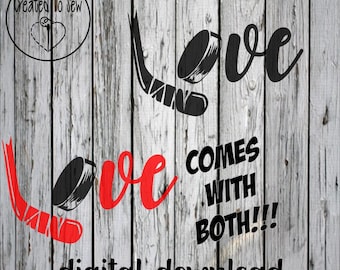 Love Hockey Stick and Puck SVG and PNG File Instant Digital Download For Cricut Cutters and Canvas Users