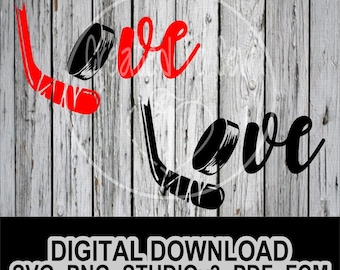 Love Hockey Puck and Stick png svg studiov3 fcm pdf cricut silhouette brother scan n cut canva adobe great for hockey gifts and more