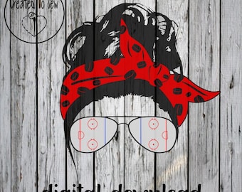 Hockey Mom Messy Bun With Ice Rink Glasses SVG Digital File Great For Cricut Users Apparel Creations And More