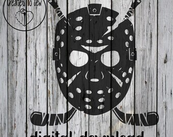 Hockey Mask With Player Sticks SVG Cut File and PNG Instant Digital Download For Cricut Machines and Use in Canva
