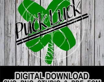 Puck Luck Hockey SVG pdf PNG fmc StudioV3 Cut File Instant Download, Hockey St. Patrick's Day, Four Leaf Puck, Cricut Canva Silhouette