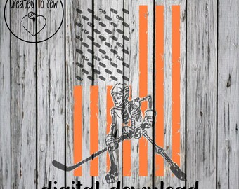 Hockey Halloween Flag With Skeleton SVG Cut File and PNG Instant Digital Download For Cricut Machines and Use in Canva