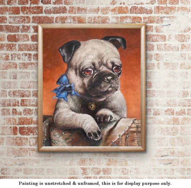 Antique Oil Painting Animal Young Pug Dog Carl Reichert Museum Q Antique Oil Painting Animal Young Pug Dog Carl Reichert Museum Q