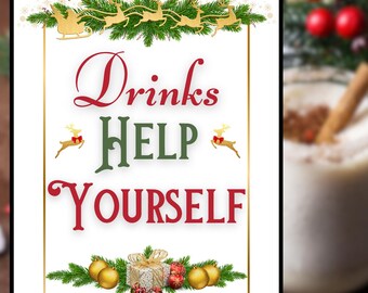 Letrero de fiesta navideña, imprimible de fiesta navideña, letrero de fiesta navideña, imprimible de fiesta navideña, letrero de bebidas navideñas, letrero de bebidas navideñas