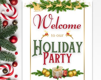 Letrero de fiesta navideña, imprimible para fiesta navideña, decoración para fiesta navideña, letrero de fiesta de Navidad, imprimible para fiesta de Navidad, letreros para fiesta de Navidad