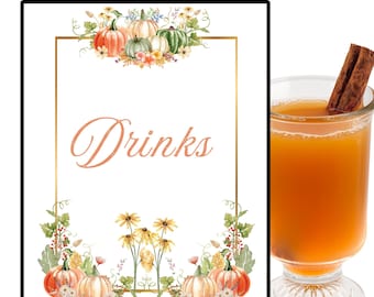 Letrero de Acción de Gracias, imprimible de Acción de Gracias, Acción de Gracias, letrero de bebidas de Acción de Gracias, bebidas de Acción de Gracias para imprimir, decoración de Acción de Gracias, bebidas