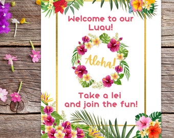 Fiesta Luau, Decoración de fiesta Luau, Signo Luau, Luau imprimible, Signo de bienvenida Luau, Luau Lei, Signo Luau Lei, Signo Aloha, Cumpleaños Luau, Luau Grad