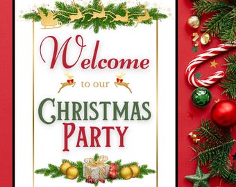 Letrero de fiesta de Navidad, imprimible de fiesta de Navidad, letrero de fiesta navideña, imprimible de fiesta navideña, letrero de bienvenida de Navidad, impresión de bienvenida navideña
