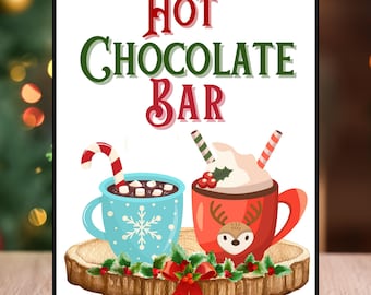 Letrero de barra de chocolate caliente, letrero de barra de chocolate caliente, letrero de barra de chocolate caliente imprimible, letrero de barra de chocolate caliente imprimible, letrero de fiesta navideña, letrero de fiesta navideña