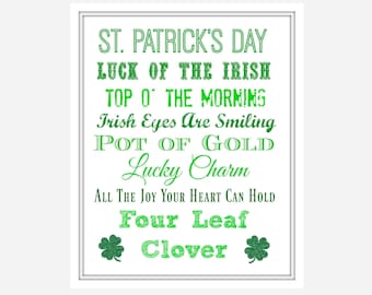 St. Patrick's Day Sign - St Patricks Day Decor, St Patricks Day, St Patricks Wall Art, Irish Wall Art, Irish Sign, Four Leaf Clover, Prints