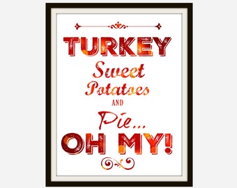 Patatas dulces y pastel de pavo, Imprimible de Acción de Gracias, Regalo de Acción de Gracias, Signo de Acción de Gracias, Decoración de Acción de Gracias, Imprimibles, Imprimible de vacaciones
