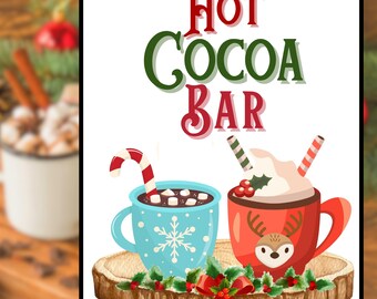 Letrero de barra de chocolate caliente, letrero de barra de chocolate caliente imprimible, letrero de barra de chocolate caliente, letrero de barra de chocolate caliente imprimible, letrero de fiesta navideña, letrero de fiesta navideña