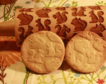 Funny Squirrels pattern Embossing Rolling Pin. Engraved rolling pin with Squirrels for embossed cookies. Animals. Baking Gift