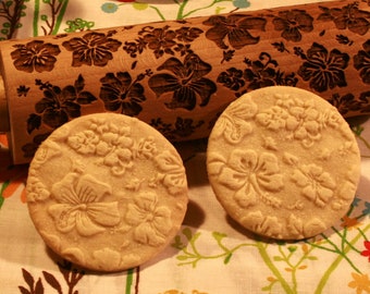 Flowers Embossing Rolling Pin. Floral Retro Style. Engraved rolling pin with Flowers for embossed cookies Baking Gift