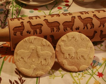Alpacas Embossing Rolling Pin. Engraved rolling pin with Alpacas for embossed cookies. Baking Gift