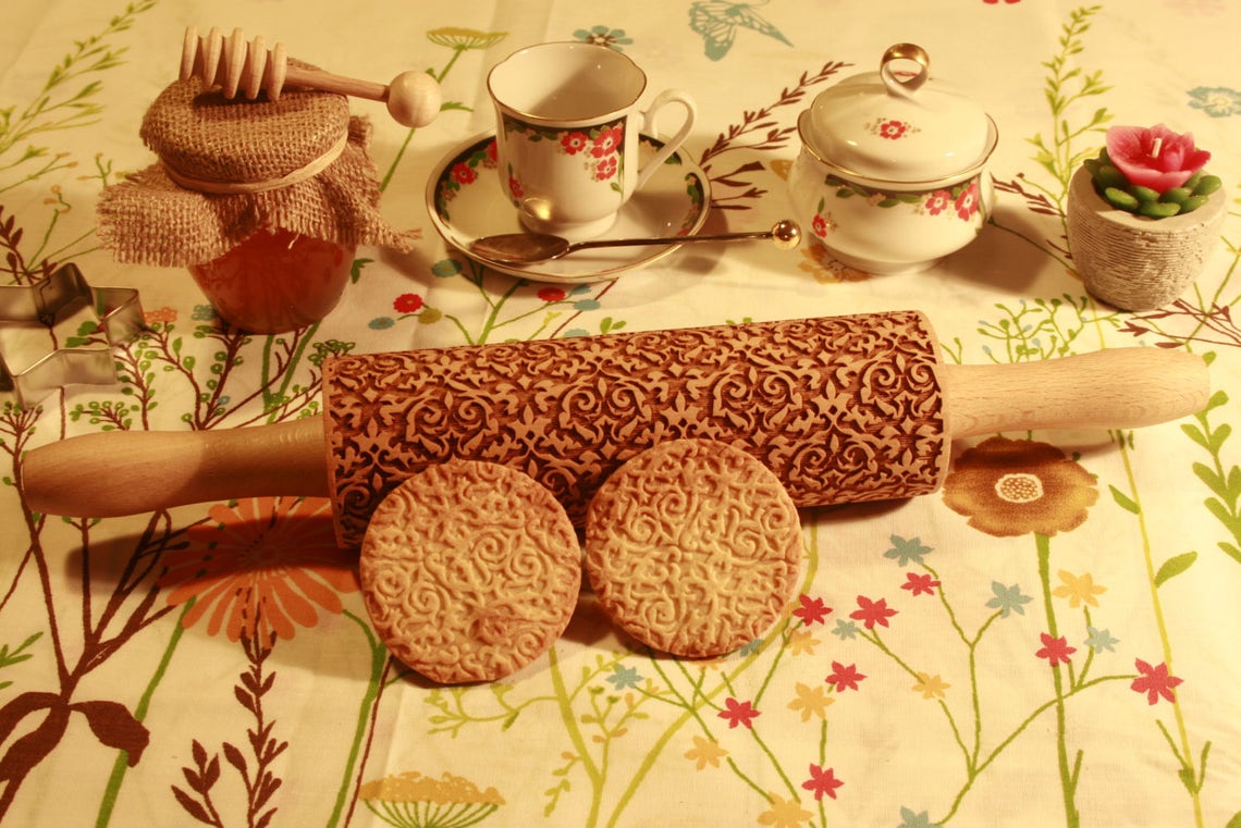 Damask Embossing Rolling Pin Ornament Cookie Stamp Engraved Etsy