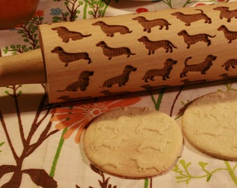 Dachshund dog Embossing Rolling Pin. Dachshunds Dog pattern. Engraved rolling pin with Dachshunds for embossed cookies Baking Gift