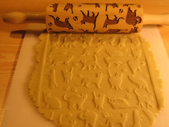 Meow CATS Embossing rolling pin Laser engraved dough roller with Cats pattern