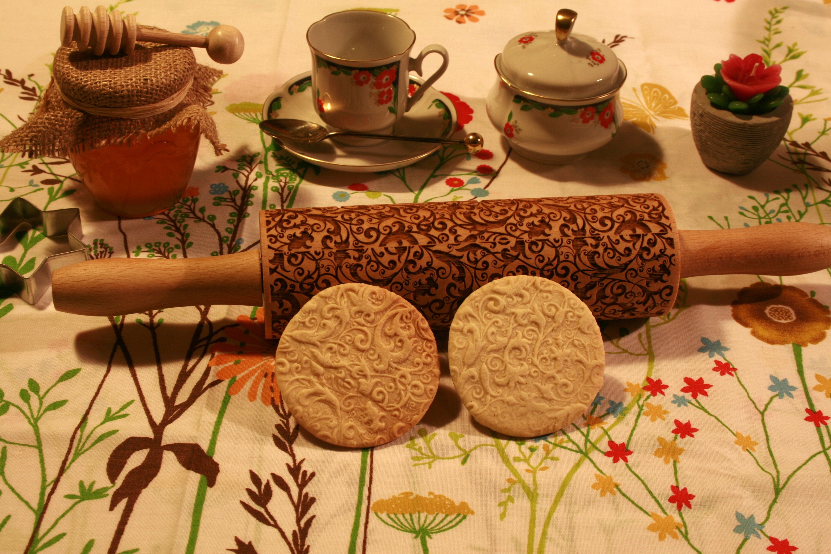 Flowers Embossing Rolling Pin. Flowers pattern. Engraved Etsy