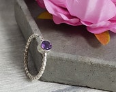 Silver Amethyst Ring February Birthstone Gemstone Skinny Stacking