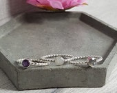 Custom Sterling Silver Gemstone Stacking Skinny Rings - Minimalist Dainty Birthstone Set