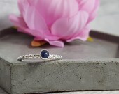Silver Sodalite Gemstone Beaded Ring Stacking Skinny Girlfriend Gift