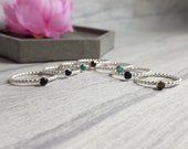 Custom Sterling Silver Gemstone Stacking Skinny Rings - Minimalist Dainty Birthstone Set