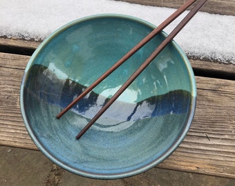 TIGELA RAMEN de cerâmica, feita à mão, duas cores azuis ou azul e verde, próprias para forno, lava-louças, esmaltes próprios para alimentos, cada um único