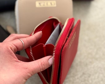 Cartera de mujer, Cartera de piel, Cartera de piel. Cartera de mujer, Cartera de piel roja, Cartera de mujer, Regalo para el día de la madre, Cartera con cierre de cremallera alrededor