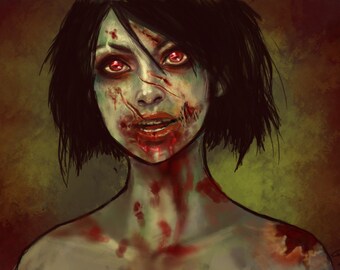 Zombie Girl 6x9 Green Portrait