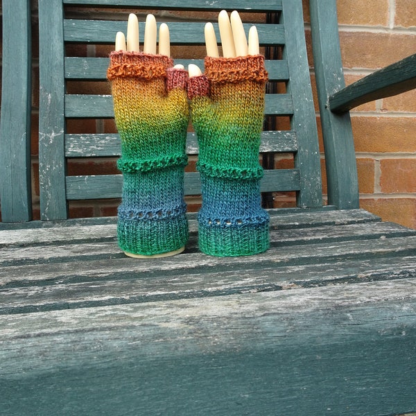 Hand Knitted Fingerless Gloves, Womens Gloves, Small Size Adult Gloves, Fingerless Mitts, Woolly Gloves, Ladies Knitted Gloves, Striped Mitt