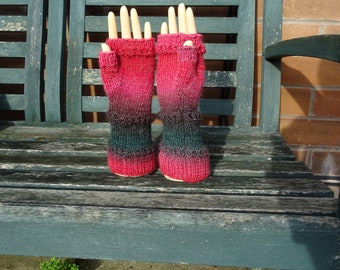 Hand Knitted Fingerless Gloves, Womens Gloves, Small Size Adult Gloves, Fingerless Mitts, Woolly Gloves, Ladies Knitted Gloves, Red Gloves