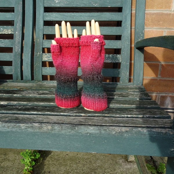 Hand Knitted Fingerless Gloves, Womens Gloves, Small Size Adult Gloves, Fingerless Mitts, Woolly Gloves, Ladies Knitted Gloves, Red Gloves