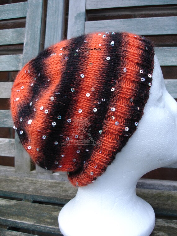 Orange and Black Beanie Stripey Beanie 