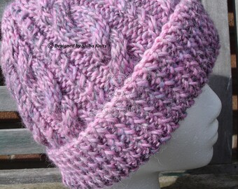 Womens Knitted Hat, Knitted Cable Hat, Knitted Hat, Pink Hat, Handknitted Hat, Winter Hat, Chunky Pink Hat, Pink Knitted Hat, Chunky Hat,