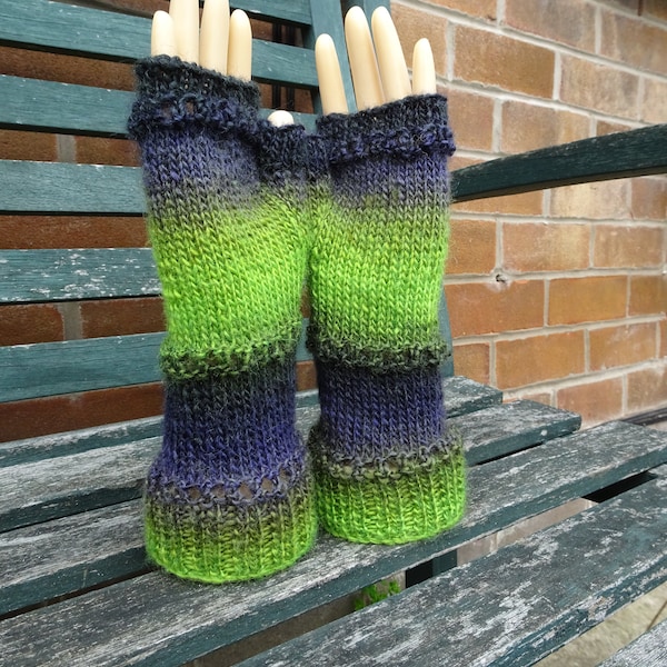Hand Knitted Fingerless Gloves, Womens Gloves, Small Size Adult Gloves, Fingerless Mitts, Woolly Gloves, Ladies Knitted Gloves, Striped Mitt