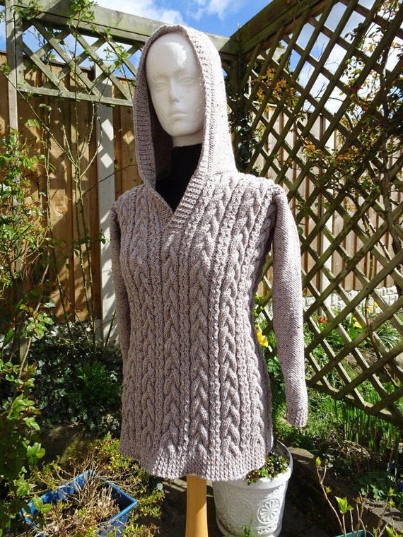 Hand Knitted Aran Hoodie Unisex Aran Knit Cable Knit Adult