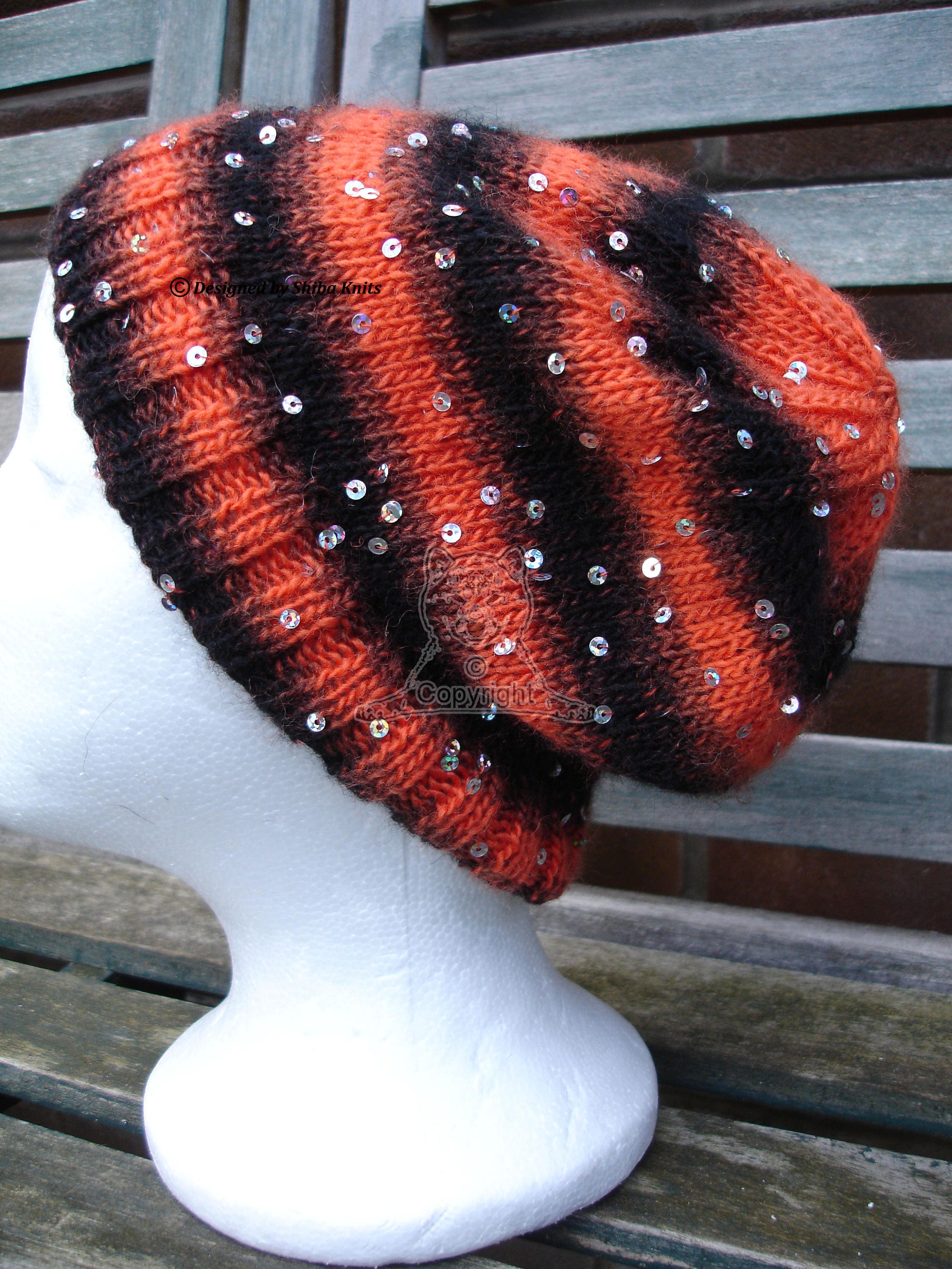 Orange and Black Beanie Stripey Beanie 