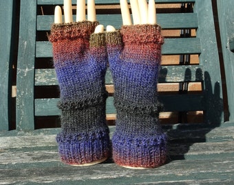 Hand Knitted Fingerless Gloves, Womens Gloves, Small Size Adult Gloves, Fingerless Mitts, Woolly Gloves, Ladies Knitted Gloves, Striped Mitt