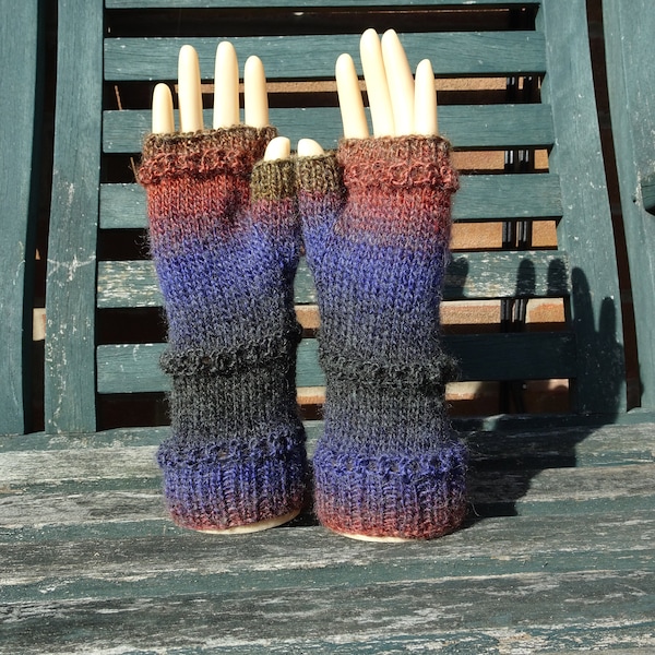 Hand Knitted Fingerless Gloves, Womens Gloves, Small Size Adult Gloves, Fingerless Mitts, Woolly Gloves, Ladies Knitted Gloves, Striped Mitt