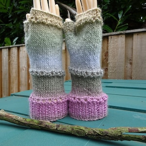 Hand Knitted Fingerless Gloves, Womens Gloves, Small Size Adult Gloves, Fingerless Mitts, Woolly Gloves, Ladies Knitted Gloves, Striped Mitt