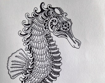 Sea Horse drawing in Black and White