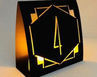 ART DECO Table Number Luminaries made with choice of black, navy, wine, cream cardstock.